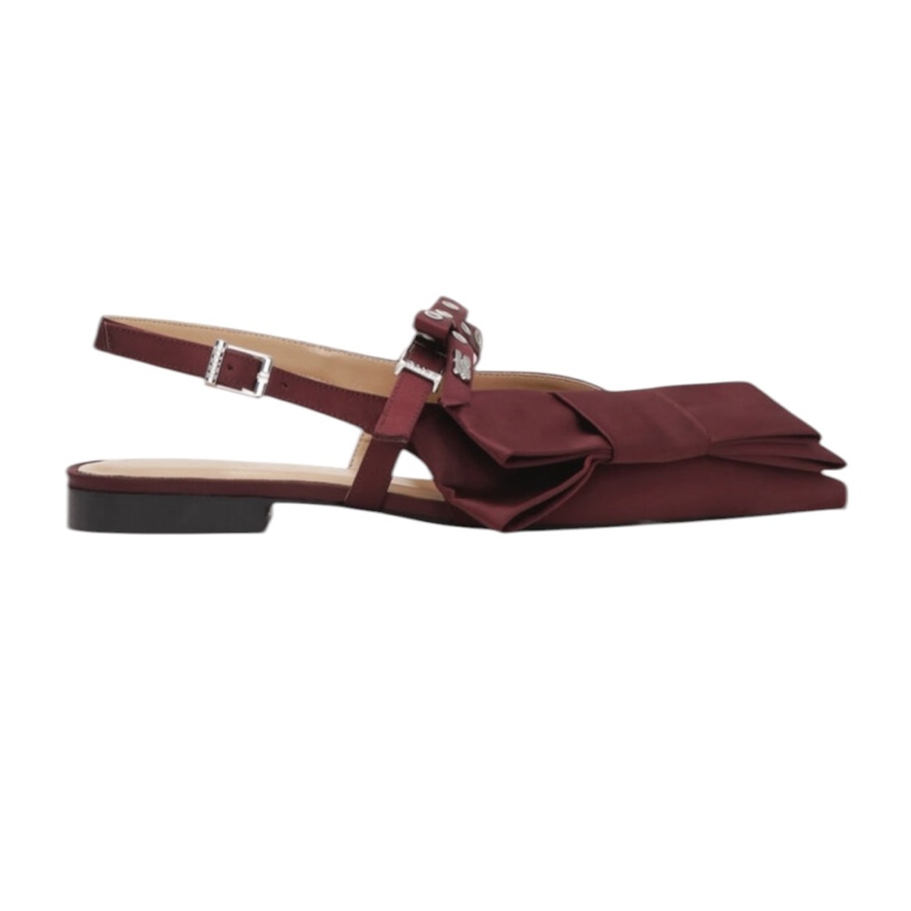 Ganni Big Bow Pointed Slingback Flat Burgundy Shoes – EU38/US8 - Picture 3 of 14